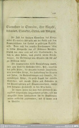 Einwohner in Spanien, ihre Anzahl, Lebensart, Charakter, Sitten, und Religion