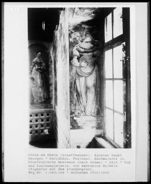 Bildersaal des Abtes David von Winkelstein, Detail, Westwand, Fensternische: Lautenspielerin und der Tod