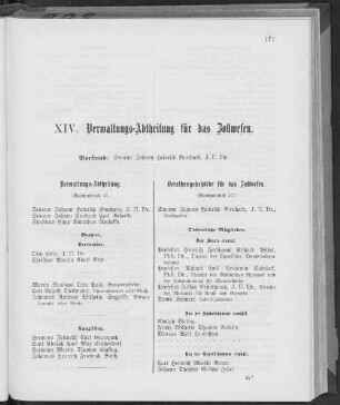 XIV. Verwaltungs-Abtheilung für das Zollwesen.