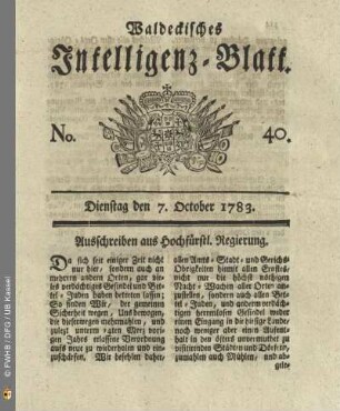 No.40, Dienstag den 7. October 1783