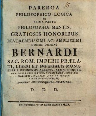 Parerga philos. logica ex prima parte philosophiae mentis