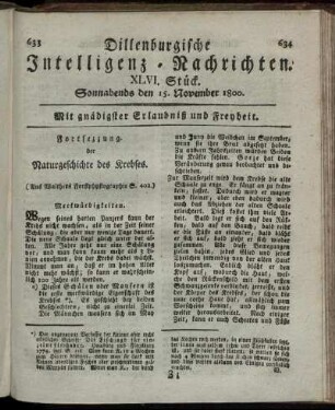 XLVI. Stück. Sonnabends den 15. November 1800.