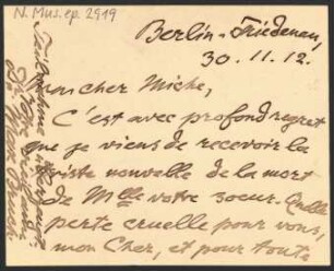 Briefkarte an Paul Miche : 30.11.1912