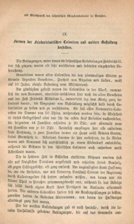 IX. Formen der Friedericianischen Colonien und weitere Gestaltung derselben