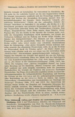 121-123 [Rezension] Schürmann, Heinz, Aufbau und Struktur der neutestamentlichen Verkündigung