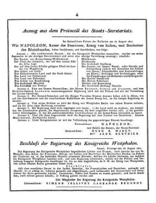 Auszug aus dem Protocoll des Staats-Secretariats.