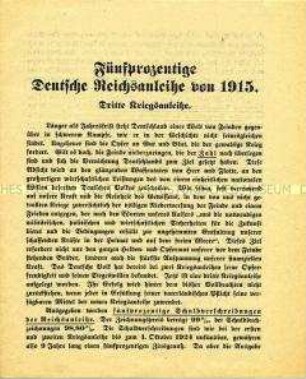 Flugschrift zur Werbung für die 3. Kriegsanleihe