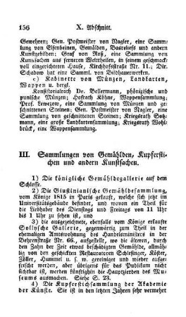 III. Sammlungen von Gemählden, Kupferstichen und andern Kunstsachen