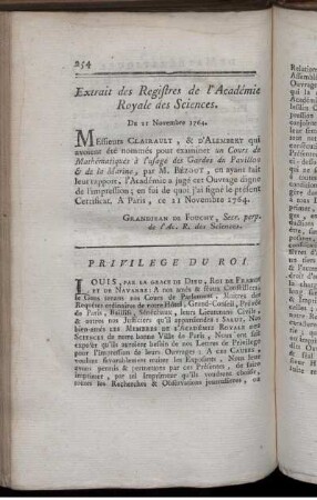 Extrait des Registres de l'Académie Royale des Sciences.