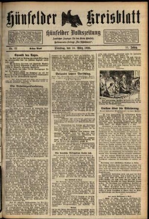 Erste Ausgabe vom Dienstag, den 16. März 1926.