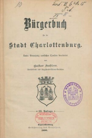 Bürgerbuch für die Stadt Charlottenburg