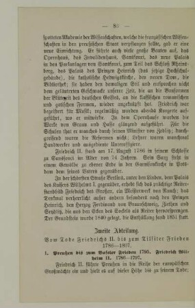 Zweite Abteilung. Vom Tode Friedrichs II. bis zum Tilsiter Frieden (1786-1807)
