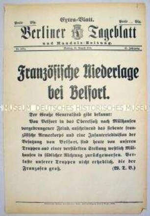 Extra-Blatt des "Berliner Tageblatt" zu den Kämpfen bei Belfort