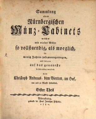 Sammlung eines Nürnbergischen Münz-Cabinets, Erster Theil