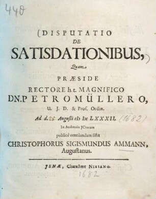 Disputatio De Satisdationibus