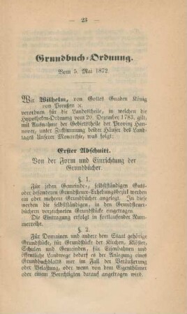 Grundbuch-Ordnung. Vom 5. Mai 1872