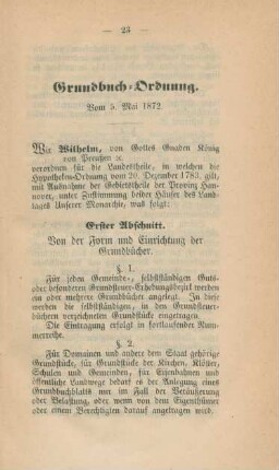 Grundbuch-Ordnung. Vom 5. Mai 1872