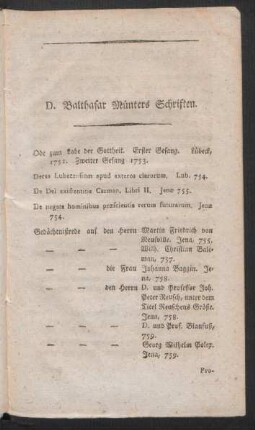Dr. Balthasar Münters Schriften