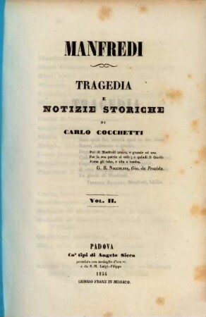 Manfredi : Tragedia e notizie storiche, 2