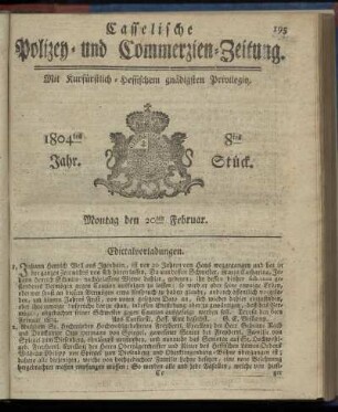 8tes Stueck, Montag den 20ten Februar 1804
