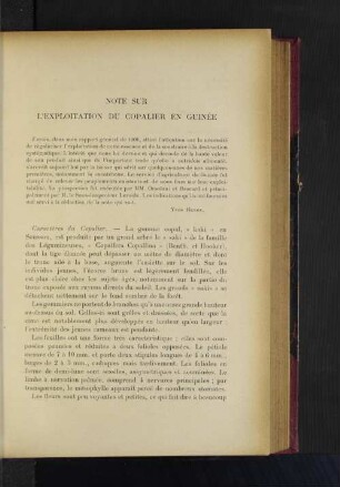 Note Sur L'Exploitation Du Copalier En Guinée.