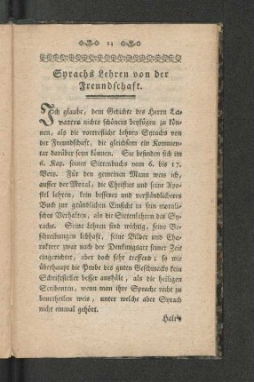 Syrachs Lehren von der Freundschaft.