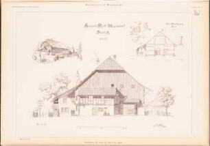 Bauernhaus, Regensdorf: Lageplan, Perspektivische Ansicht, Querschnitt (aus: Das Bauernhaus in der Schweiz, hrsg.v. Schweiz. Ingenieur- und Architektenverein, 1903)
