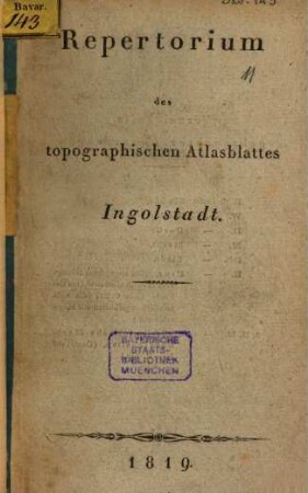 Repertorium des topographischen Atlasblattes Ingolstadt