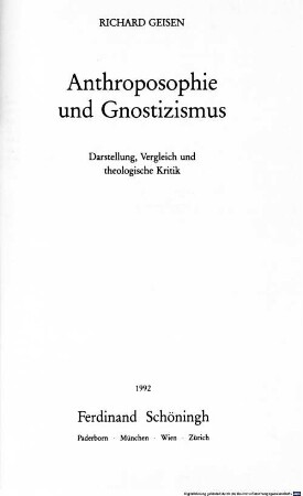 Anthroposophie und Gnostizismus : Darstellung, Vergleich und theologische Kritik