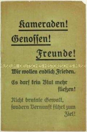 Aufruf der Soldatenräte des Admiralstabes, des Reichsmarineamtes und der Marine-Landfliegerabteilung zur Beendigung der Revolution
