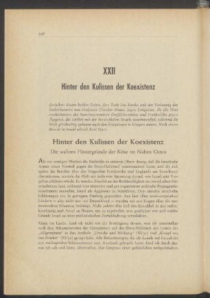 XXII Hinter den Kulissen der Koexistenz