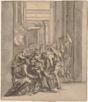 Verspottung Christi (nach M. Küsel, Theatrum Dolorum Jesu Christi ...Augsburg 1677) Blatt XIV der Folge