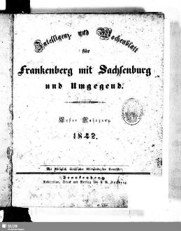 Intelligenz- und Wochenblatt für Frankenberg mit Sachsenburg und Umgegend
