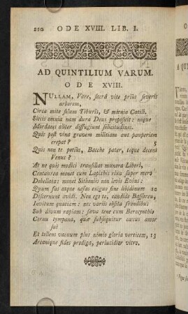 210-219, Ad Quintilium Varum. Ode XVIII.; Remarques Sur L'Ode XVIII.; Notes Sur L'Ode XVIII.