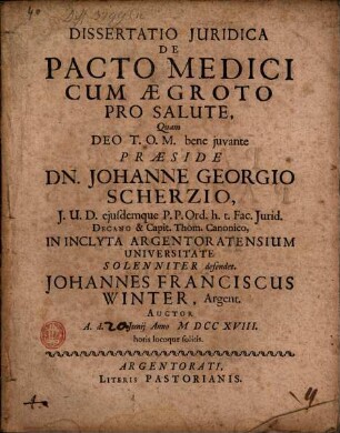 Diss. iur. de pacto medici cum aegroto pro salute