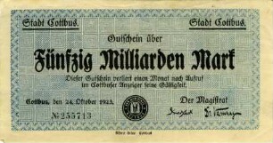 Cottbus, Stadt: 50 Milliarden Mark 1923