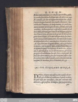 Al Sig. Girolamo Morra.