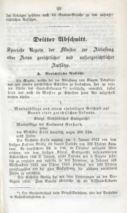 Dritter Abschnitt. Spezielle Regeln der Muster zur Abfassung aller Arten gerichtlicher und außergerichtlicher Aufsätze