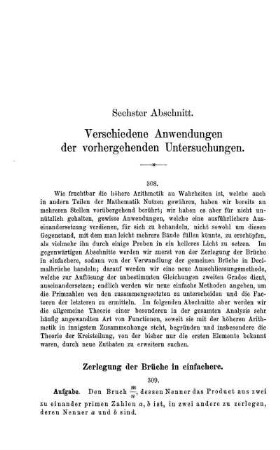 Sechster Abschnitt. Verschiedene Anwendungen der vorhergehenden Untersuchungen.