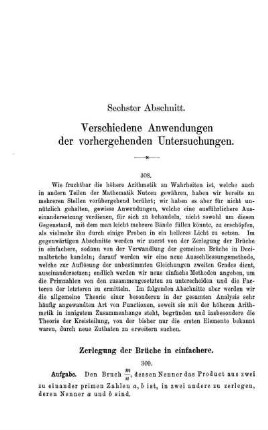 Sechster Abschnitt. Verschiedene Anwendungen der vorhergehenden Untersuchungen.