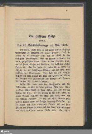 Die goldene Höhe : Predigt. Am 22. Trinitatissonntage, 12. Nov. 1922