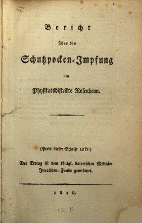 Bericht über die Schutzpocken-Impfung im Physikatsdistrikte Rosenheim