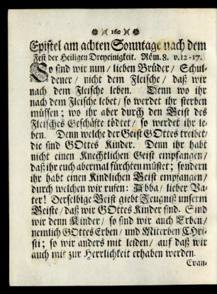 Epistel am achten Sonntage nach dem Fest der Heiligen Dreyeinigkeit.