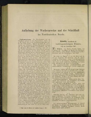 Aufhebung der Wuchergesetze und der Schuldhaft im Norddeutschen Bunde