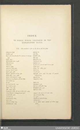 Index to greek words discussed in the explanatory notes