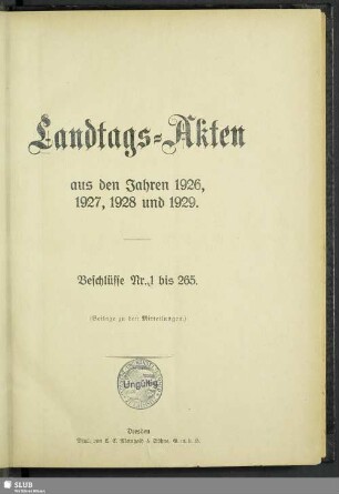 3.1926/29,1/265: Landtags-Akten / Beschlüsse