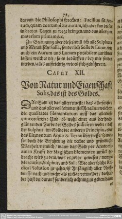 Caput XII. Von Natur und Eigenschaft Solis, das ist des Goldes