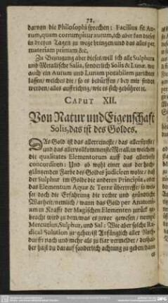 Caput XII. Von Natur und Eigenschaft Solis, das ist des Goldes