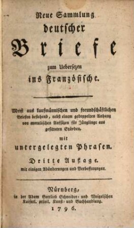 Neue Sammlung deutscher Briefe zum Übersetzen ins Französische