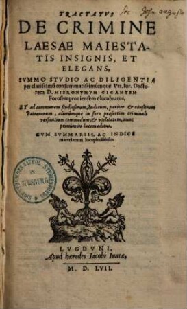 Tractatus de crimine laesae maiestatis insignis, et elegans